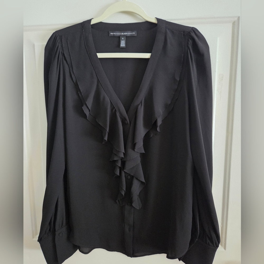 White House Black Market Ruffle Front Top Black Size Small